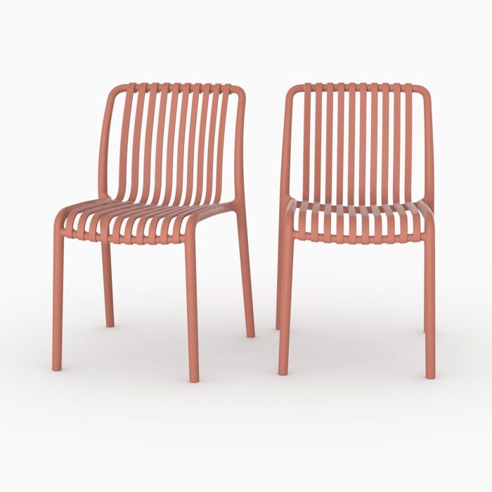 Lot de 2 chaises de jardin empilables en plastique vieux rose - Duli - Maison Pavane