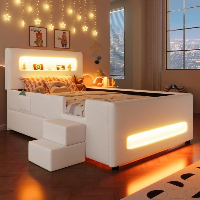 Lit plateforme - N879P355122A - 90x200 cm - LED intégrée - Tiroir de rangement