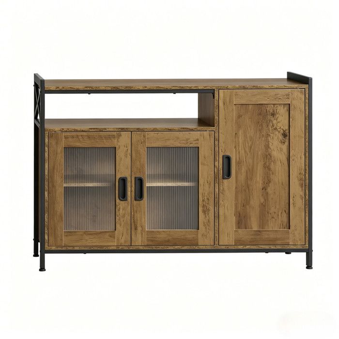 Buffet de cuisine industriel 110x33x75 cm meuble de rangement avec 2 armoires étagères réglables et anti-basculement capacité 80 kg