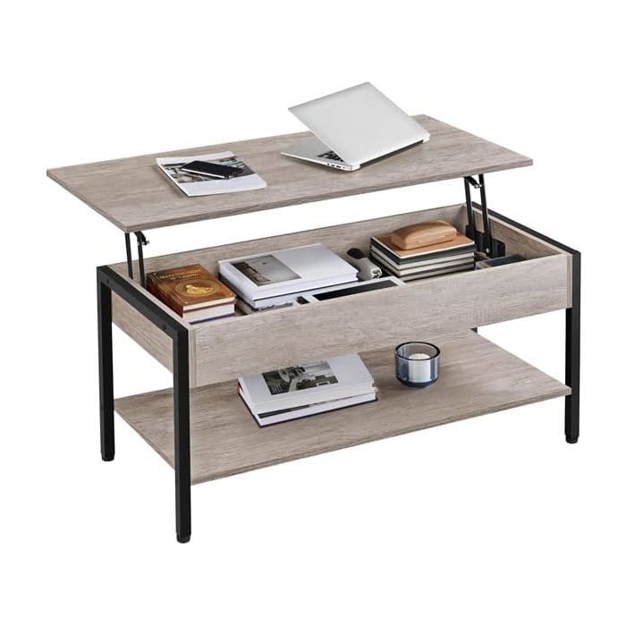 Table Basse avec Plateau Relevable Table de Salon avec Compartiment Caché en Bois MDF Gris 104 5X 49 5 x 47 cm