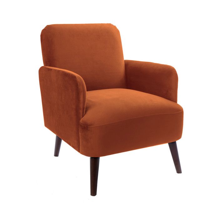 Brooks - Fauteuil rétro en velours pieds bois foncé - Rouille
