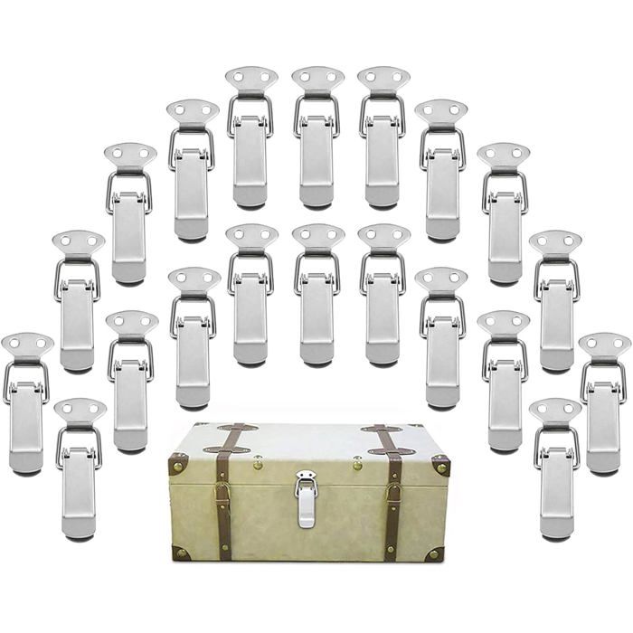 Paquet de 20 loquets métalliques avec fermetures à levier ajustables. Tiroir boîte à outils en acier inoxydable fermoir à bascule