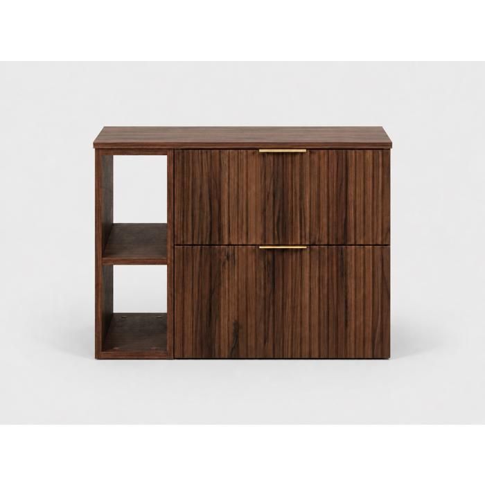 Meuble sous vasque suspendu FLOW 80 cm noyer foncé avec étagère et plan de travail Meuble sous vasque suspendu FLOW 80 cm noyer foncé avec étagère et plan de travail