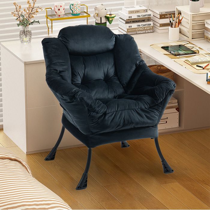 WOVREO Fauteuil de relaxation noir avec structure en métal dossier haut poche latérale et accoudoirs