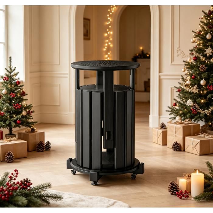Lot de 4 tabourets empilables multifonctions en bois massif équipés de roulettes 360° freinées repose-pied pour chambre noir