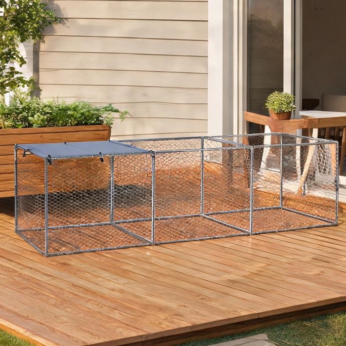 Enclos extérieur pour petits animaux 3 m² en acier galvanisé avec bâche imperméable anti-UV 296 x 100 x 80 cm