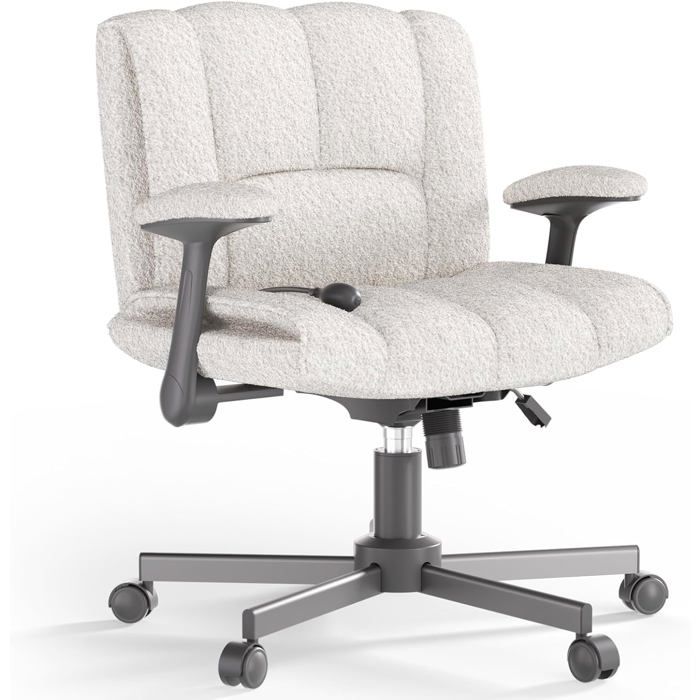 Fauteuil de Bureau avec Accoudoirs Tissu Respirant Dossier Ergonomique Inclinable Mousse Haute Densité-Blanc