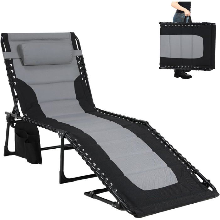Bain de soleil pliable extérieur lit plage 199 x 66 x 35 cm dossier inclinable 5 positions acier 150 kg