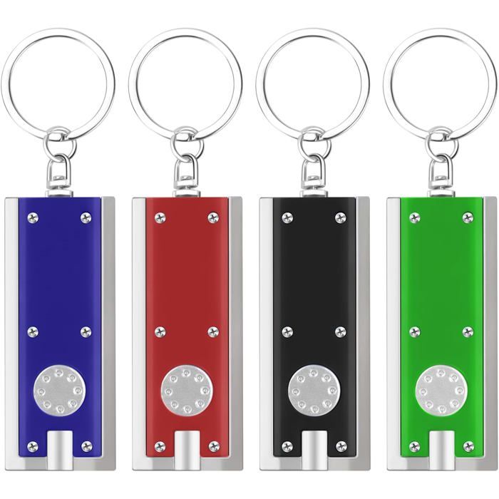 mini lampe de poche porte-clés LED - lot de 4 - 4 couleurs - porte-clés compact - LED intégrée - 12 lumens