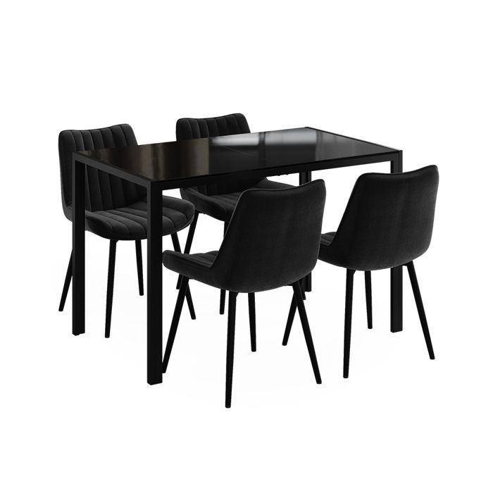 Ensemble de table à manger Grand 120x70cm avec 4 chaises (noires) Noir Vicco 63362 Ensemble de table à manger Grand 120x70cm avec 4 chaises (noires) Noir Vicco 63362