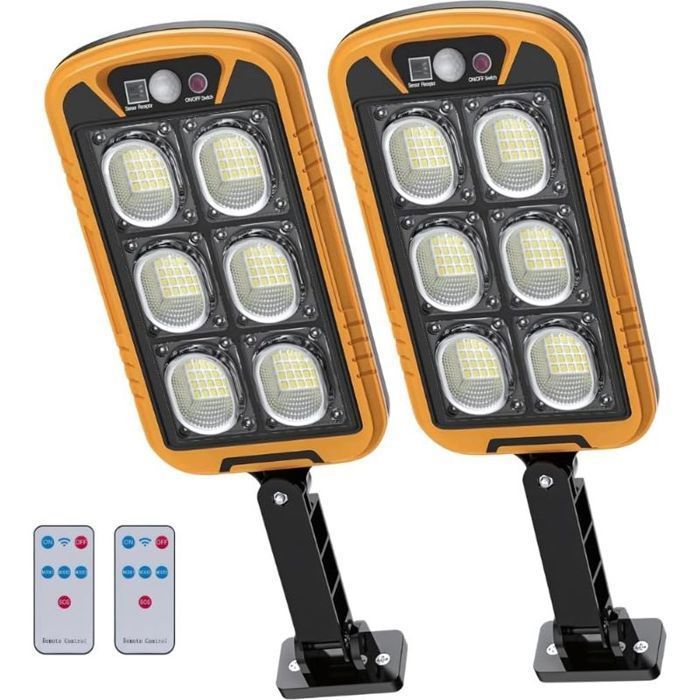 Lot 2 projecteur LED solaire extérieur - 2400mAh 4500LM - Télécommande + panneau solaire + détecteur