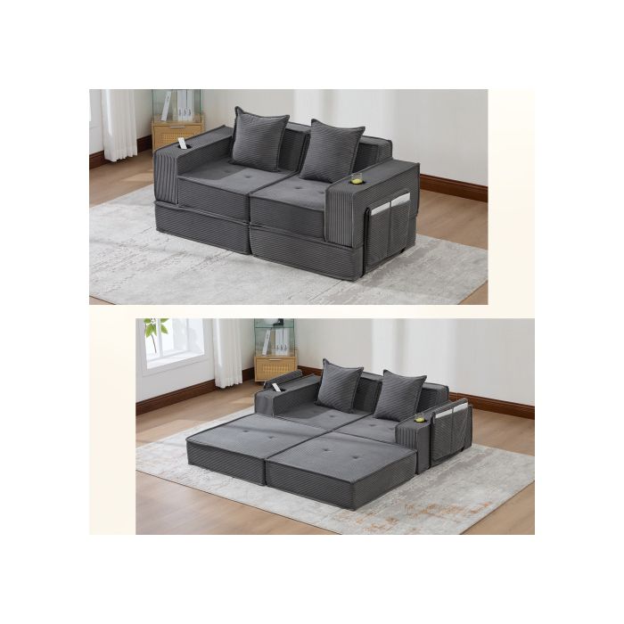 Canapé-lit deux places moderne en tissu confortable et doté de deux coussins. dark gray CANAPE