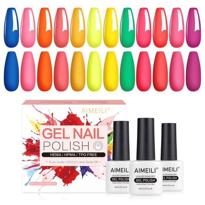 AIMEILI Sans HEMA Vernis Semi Permanent Set,Colorées,Lot Vernis à Ongles Gel Soak Off UV LED Manucure 12pcs X 8ml - Kit 24