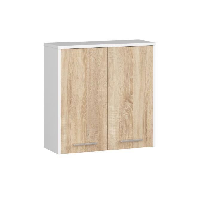 Armoire salle de bains AKORD FIN accr. au mur Blanche 60 cm 2 portes façade Chêne Sonoma 2 étagères 60x22 5x60 cm Armoire salle de bains AKORD FIN accr. au mur Blanche 60 cm 2 portes façade Chêne Sonoma 2 étagères 60x22 5x60 cm