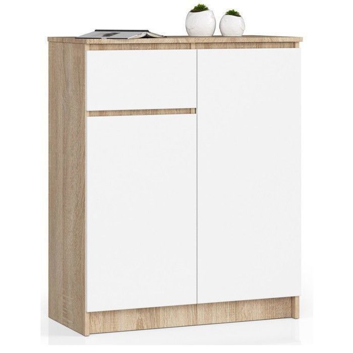 Commode AKORD K80 Chêne Sonoma 80 cm 2 portes 1 tiroir façade Blanche 4 étagères 80x40x99 cm Commode AKORD K80 Chêne Sonoma 80 cm 2 portes 1 tiroir façade Blanche 4 étagères 80x40x99 cm