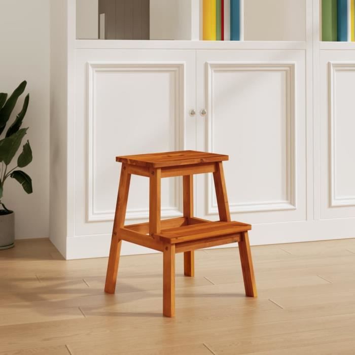 Tabouret 2 Marches En Bois - Échelle Domestique 38x35x38cm - Pieds Antidérapants