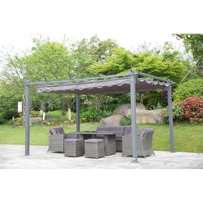 Angel Living Aluminium Pergola Tonnelle Parfait Pour Votre Terrasse,Toit Retractable,Toile Coulissante (3x4M,Gris)