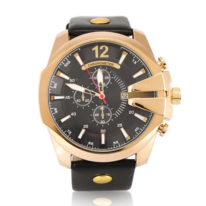 COCO CURREN montre à quartz analogique pour hommes PU bande montre or ...