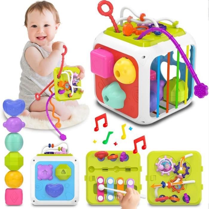 Jeux de Bébé Montessori 6 mois - 3 ans 4 en 1 Anneaux Empilables en Cube  Souple Jeux de Corde à Tirer Jouets éducatifs Sensoriel