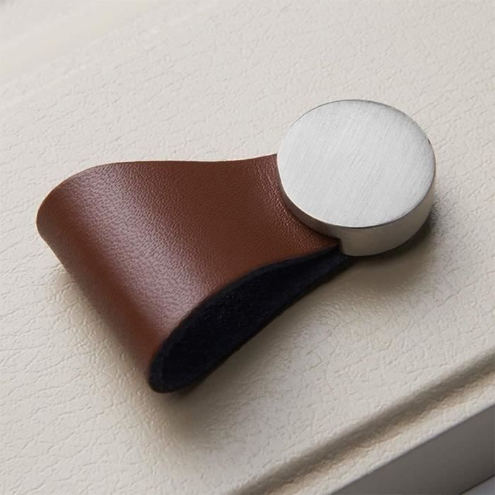 Bronze - Poignée de porte en cuir de vache marron pour armoire, pour