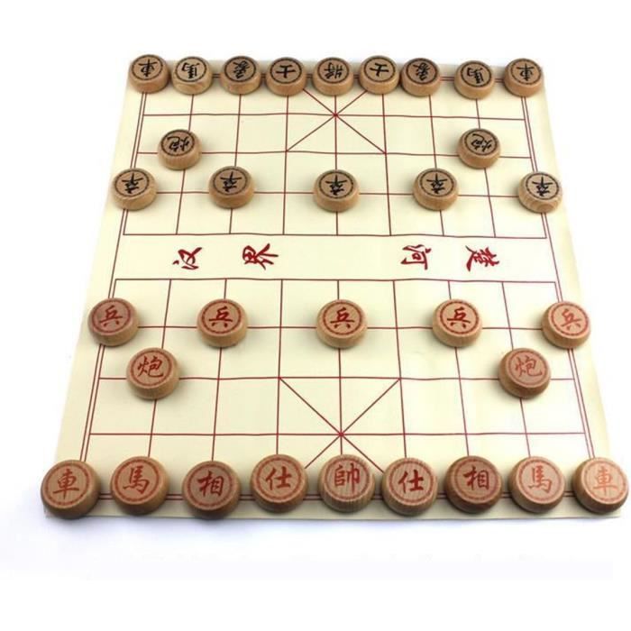 Jeu D'Échecs Chinois Xiangqi - Boîte Hêtre Et Échiquier Cuir - Pièces 3,5 Cm - 2 Joueurs