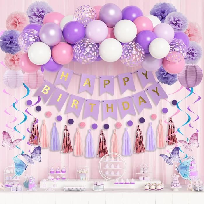 Kit Décoration Anniversaire Rétro Rose Et Or - Ballons, Pompons, Bannière