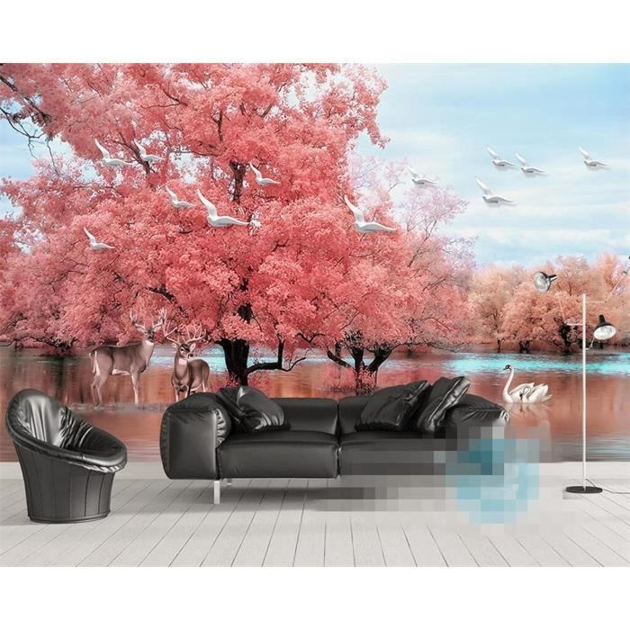 Fond D'Écran 3D Mural Rose Mode Arbres Paysage Papier Peint Intissé ...