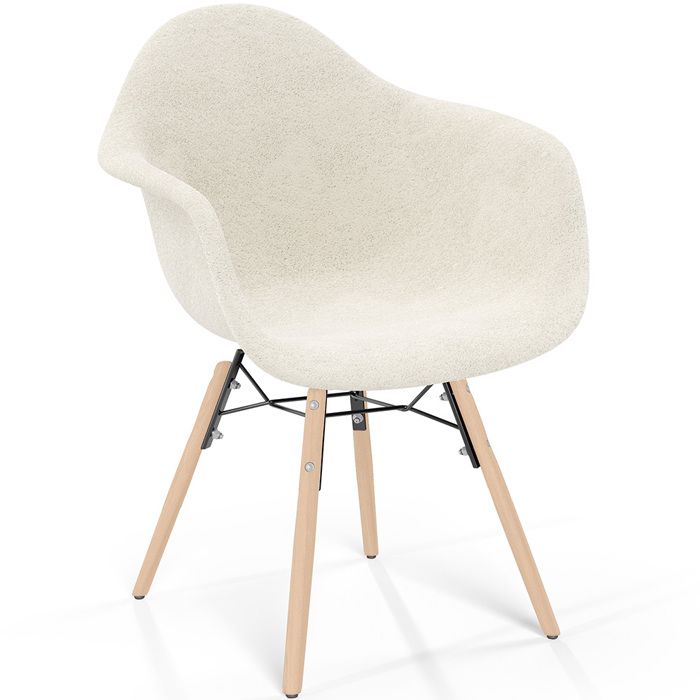 Chaise avec accoudoirs - Rembourrée en bouclé - Scandinave - Salle à manger bureau ou salle dattente - Skandiva Blanc