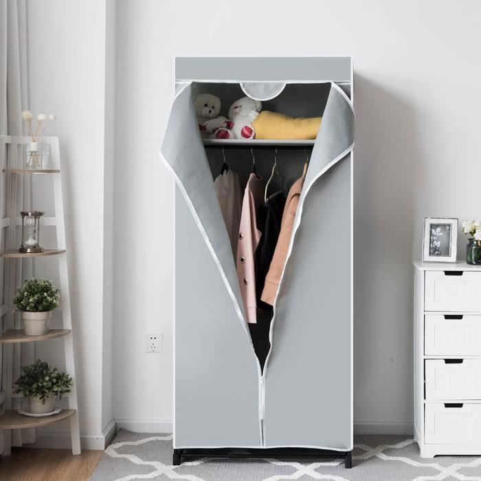 Penderie Souple COSTWAY Rangement de Vêtement 75 x 50 x 170 CM - 2 Etagères Cadre en Métal Gris