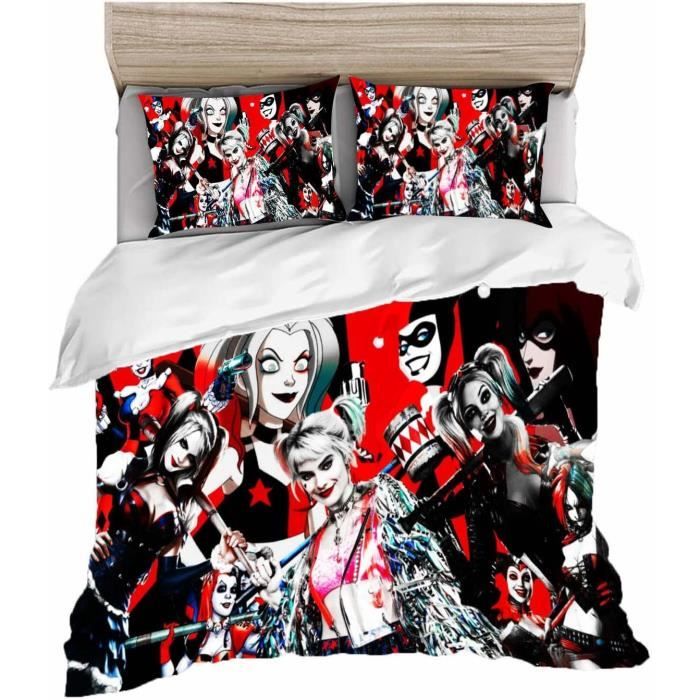 Parure De Lit Joker Harley Quinn - Housse De Couette + Taie(s) Microfibre, Impression 3D - Tailles Simple/double/king - Adulte/enfant, Lavable Machine