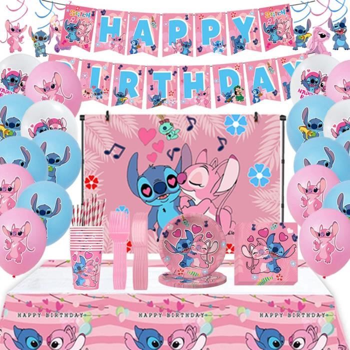 Kit Vaisselle Anniversaire Stitch & Lilo - 10 Invités - Assiettes, Tasses, Serviettes, Nappe, Ballons