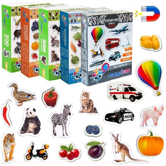AJW-Magnet frigo Enfant Ferme+Zoo+Fruit+Legume+Transport 110