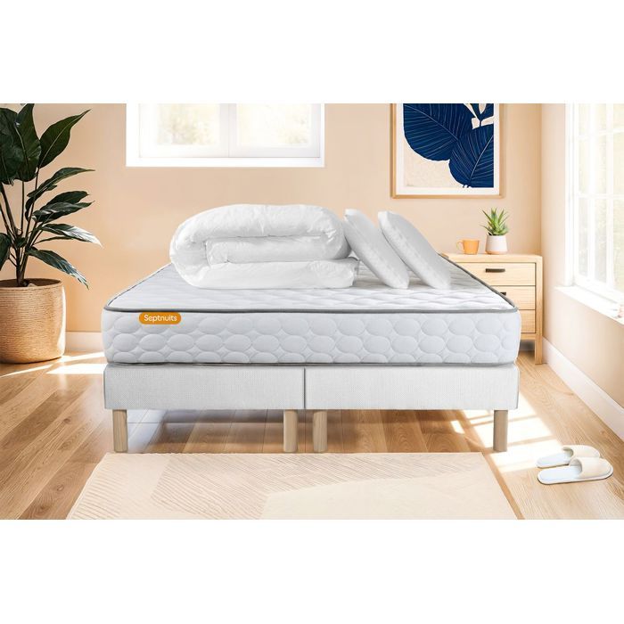 Pack matelas Memo + double sommiers 180x200 + 2 oreillers m&eacute;moire de forme