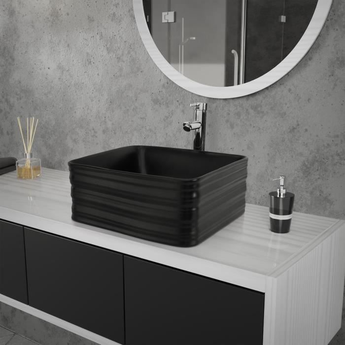 ML-Design Lavabo en Céramique Noir Mat, 39 x 39 x 15 cm, Carré, Vasque à Poser sur Plan de Toilette, Lave-Mains Évier pour la Salle