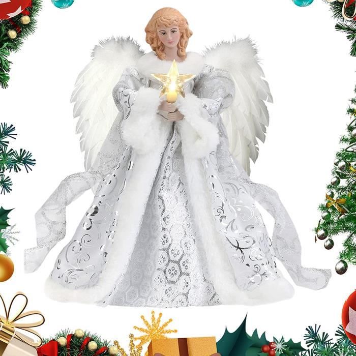 Cimier De Sapin Ange De Noël 45cm - Décoration De Cime En Tissu Rouge Avec Ailes