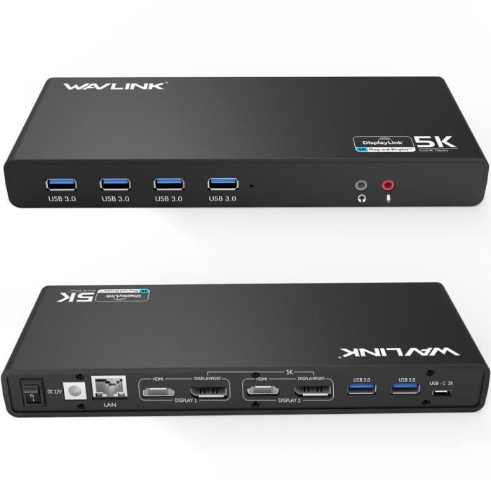 Gigabit LAN audio hub USB 4 ports WAVLINK Station d'accueil USB A/USB C double écran pour Windows et Mac 2 ports HDMI station d'accueil universelle USB 3.0 avec alimentation 65 W 