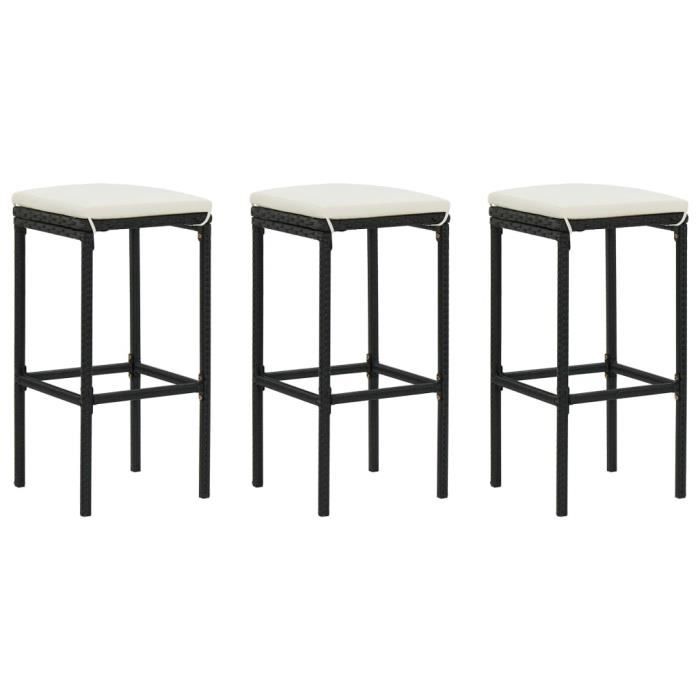 NEUF Lot de 3 Chaise de bar avec coussins Professionnel Tabouret de bar - Tabouret de bureau - Noir Résine tressée 71252FR