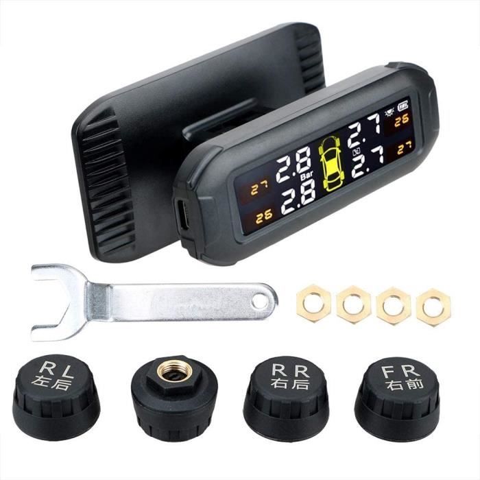 Système TPMS Solaire 4 Capteurs Externes – Surveillance Pression & Température Pneus, Alarme, Écran LCD Couleur