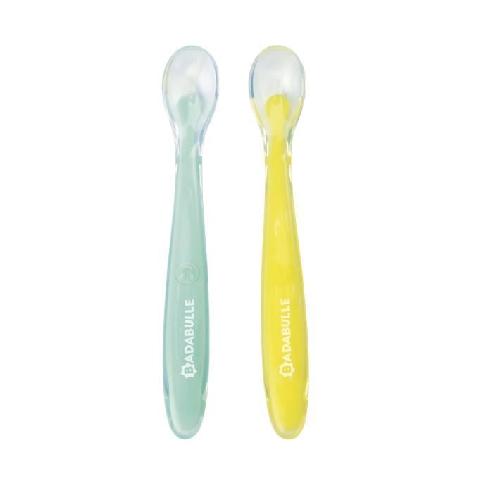 Cuillères en Silicone - BADABULLE - Lot de 2 - Age 4 mois - Bébé - Jaune - Mixte