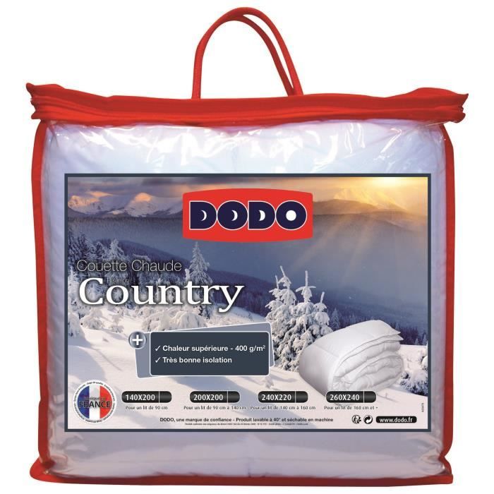 DODO Pack COUNTRY 240x260cm - 1 couette chaude 240x260cm et 2 oreillers 60x60cm blanc