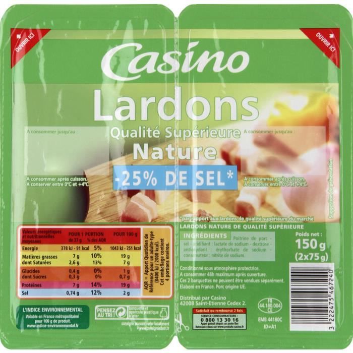 CASINO Lardon nature 2x75 Cdiscount Au quotidien