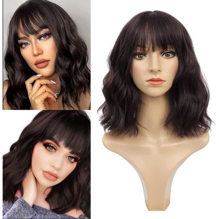 Perruque Courte Avec Frange – Couleur Ombré Brun – Synthétique – Pour Femme/fille