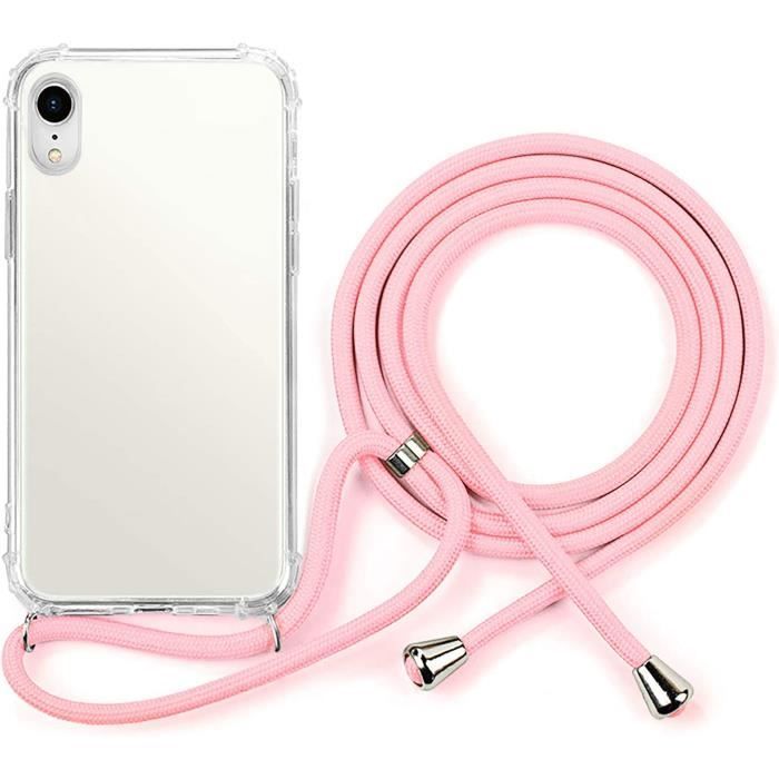 2ndSpring Coque avec Collier Compatible avec iPhone XR 6.1,Tour de Cou Lanière en Corde Pendentif Housse,Gris Abricot Rouge 