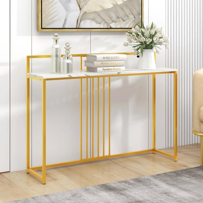 COSTWAY Table Console Imprimée Marbre -120 x 32 5 x 88 CM - Cadre en Métal Doré Meuble dentrée Style Scandinave Moderne COSTWAY Table Console Imprimée Marbre -120 x 32 5 x 88 CM - Cadre en Métal Doré Meuble dentrée Style Scandinave Moderne