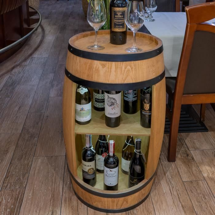 creative cooper tonneau en bois armoire bar meuble rangement bouteille alcool casier à vin et boissons minibar 80cm chêne