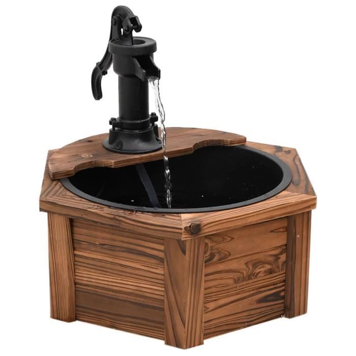 GOPLUS Fontaine De Jardin En Bois De Sapin Avec Pompe Électrique - 58,5 X 51 X 117 Cm - Marron Rustique