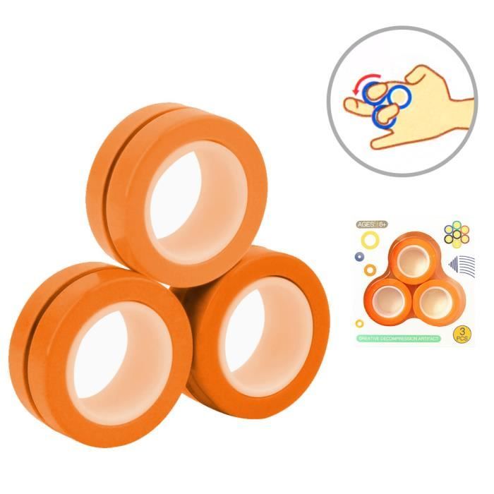 Jouet GIZMOVINE Doigt Anneaux Magnetiques Fidget Toy Orange Metal Adulte Mixte