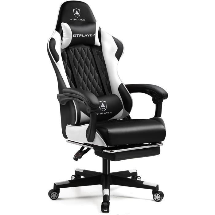 Chaise Gaming Réglable en hauteur Repose Pied Télescopique Appui tête et Support Lombaire