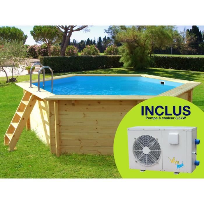 Piscine bois Hawaï - Habitat et Jardin - Ø 4.10 x 1.20 m - Filtre à sable - Pompe à chaleur 3.5 kW