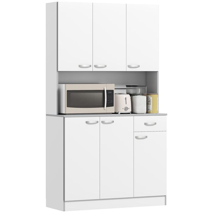 Buffet de cuisine - HOMCOM - contemporain multi-rangements 6 portes 1 tiroir grand plateau - bois - 101x39x180cm - blanc gris